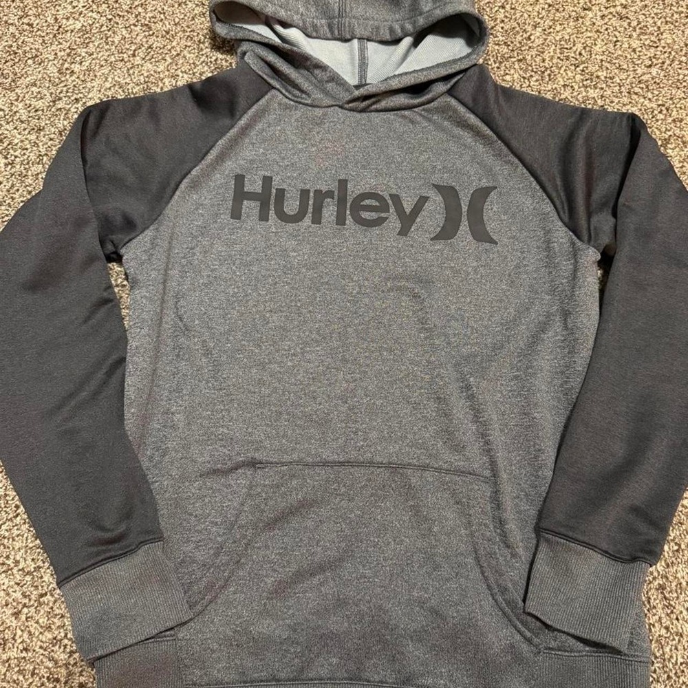 Gray Hurley hoodie with black logo, size youth L